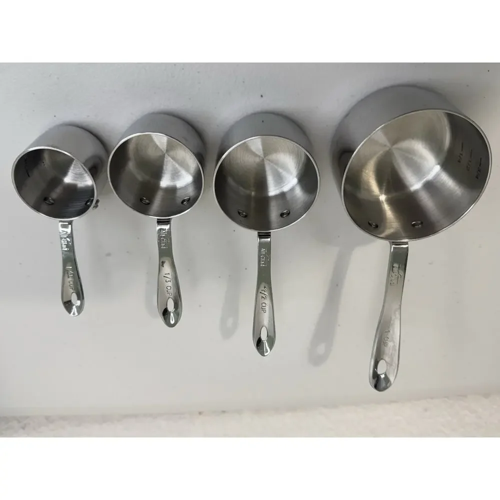 All-Clad Stainless Steel Measuring Cups 4pc Set Saucepan Design Riveted Handles
